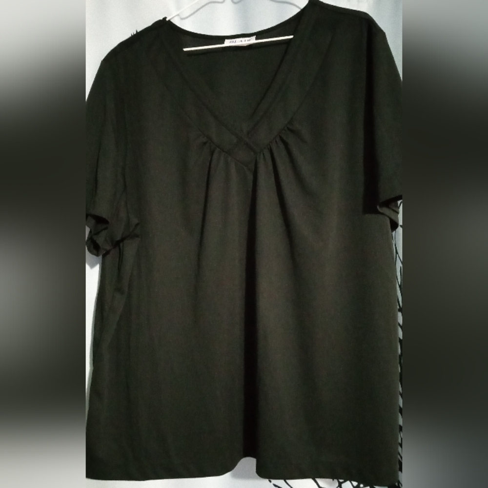 Black Relaxed Pleat Front Short Sleeve Blouse